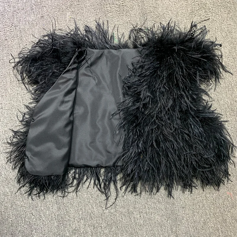 Designer Sleeveless Coat Fashion Fluffy Ostrich Feather Vest Real Fur Vest Women