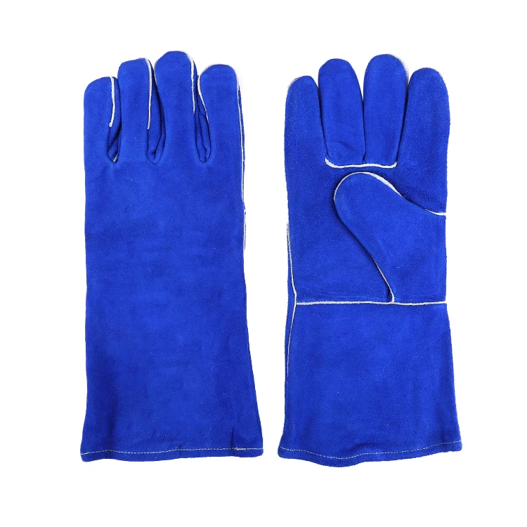 grade AB 14 inches royal blue flannelette lined cow split leather winter safety welding gloves