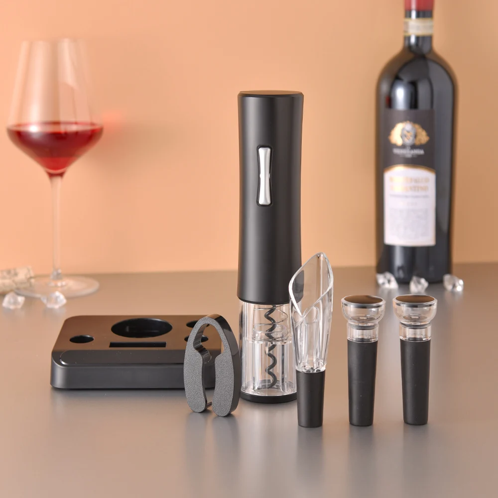 Manufacturer Battery-Powered Electric Wine Bottle Opener Gift Set, Contains Foil Cutter, Vacuum Pump Stopper, Aerator Pourer