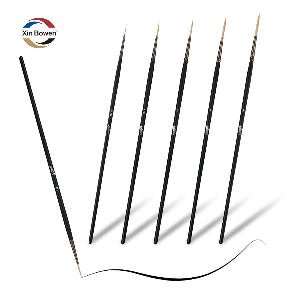 Xin Bowen Professional 5 Sizes Artist Brush Nylon Hair Acrylic Paint Brushes with Wood Handle for Nail Art Fine Detail Painting