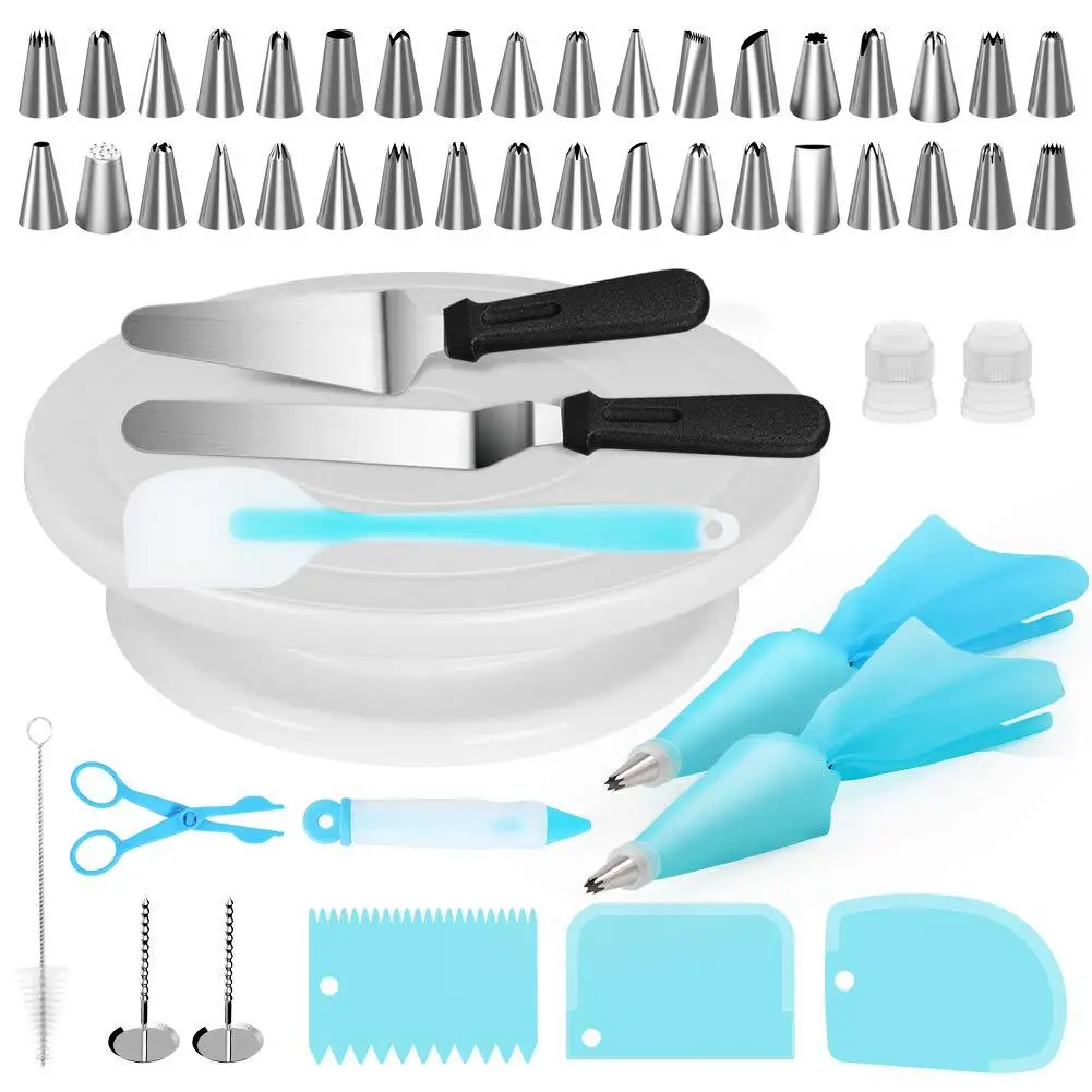 Kingwise new product ideas Baking Tool Set Blue 52 pcs Cake Decorating Kits Cake Turntable Cake Decorating tools