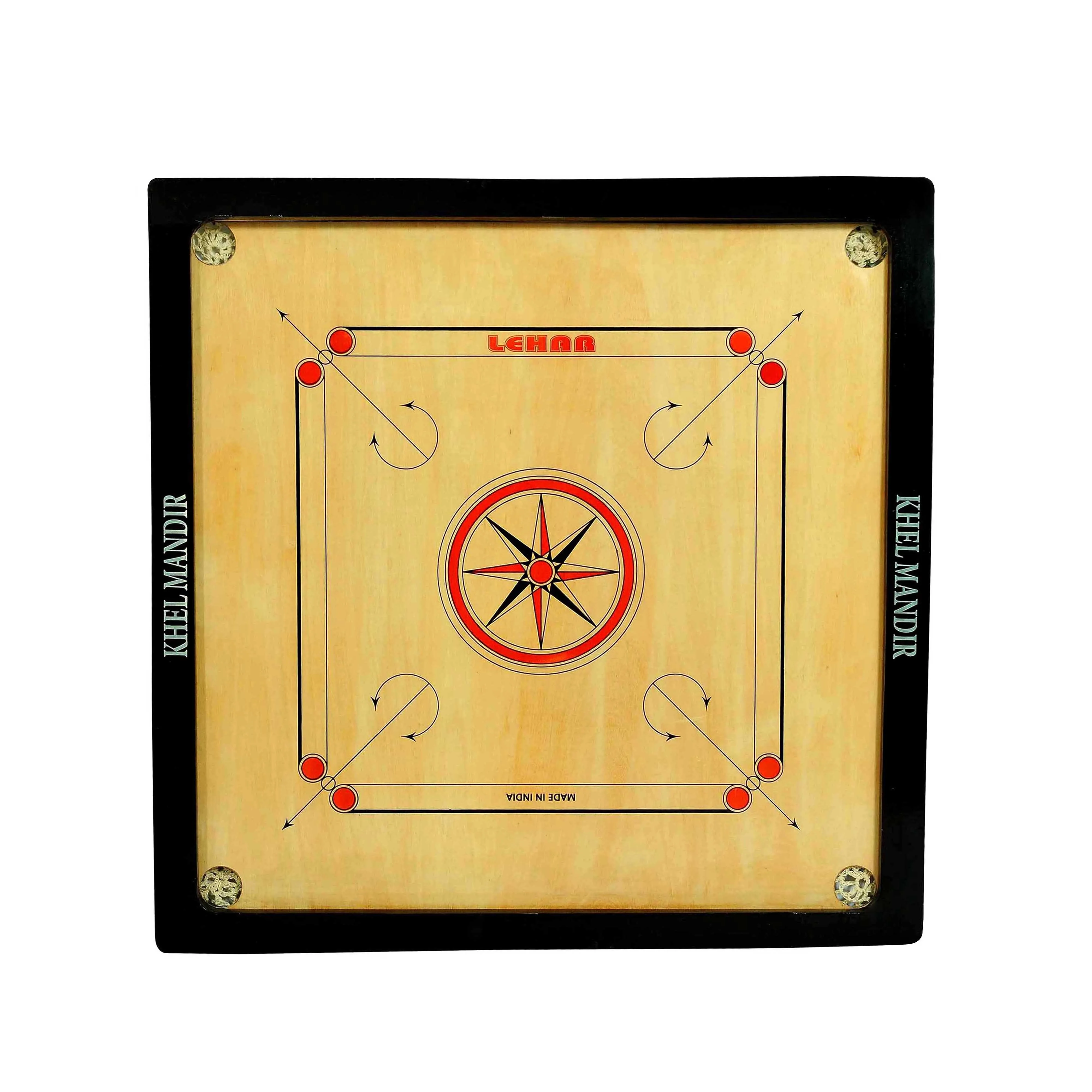 Natural wooden carrom board 4 mm plywood playing surface 23 x 23 inches hardwood border gloss coating