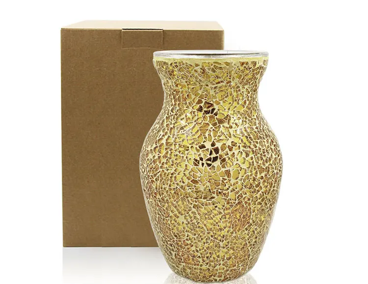 Glass Vases Manufactures Wholesale Home Table Decorative Flower Vases Modern Golden Crack Glass Flower Vase