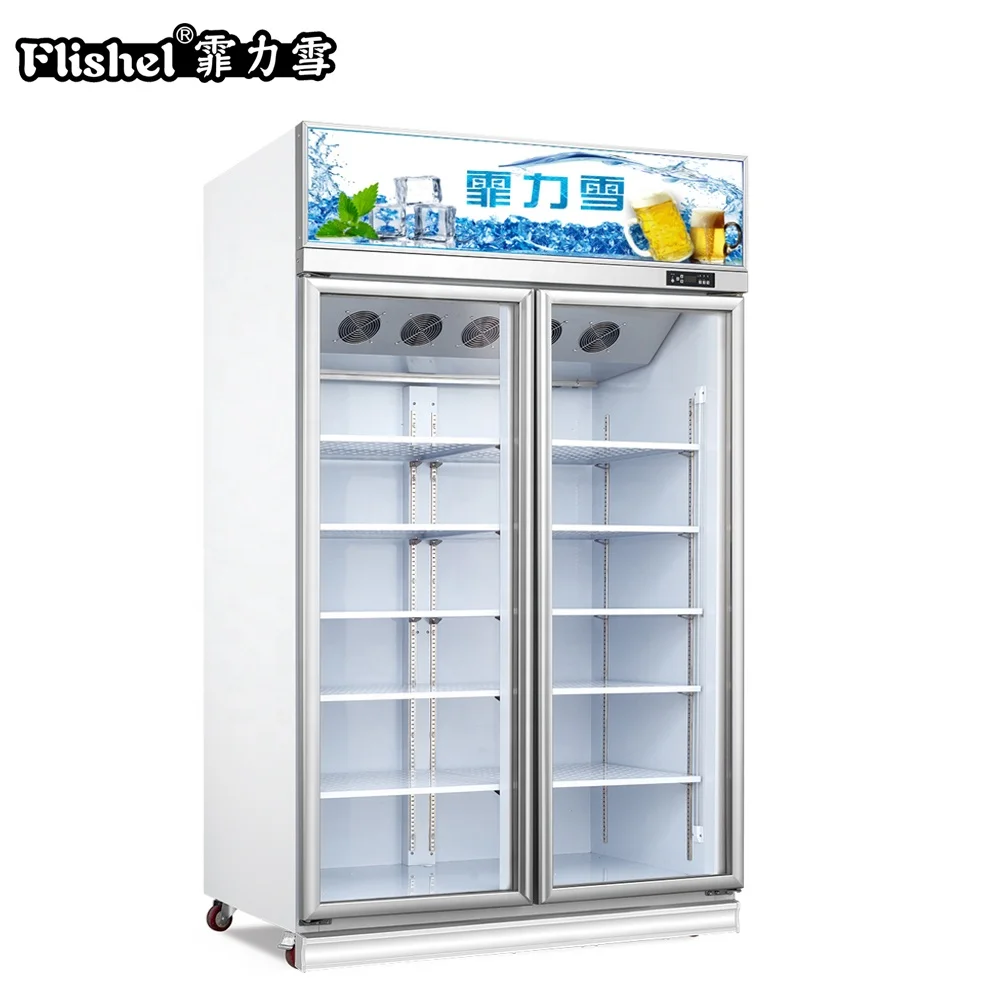 2 Glass Door Ice Cream Storage Popsicle Freeze Upright Deep Commercial Ice Cream Display Freezer