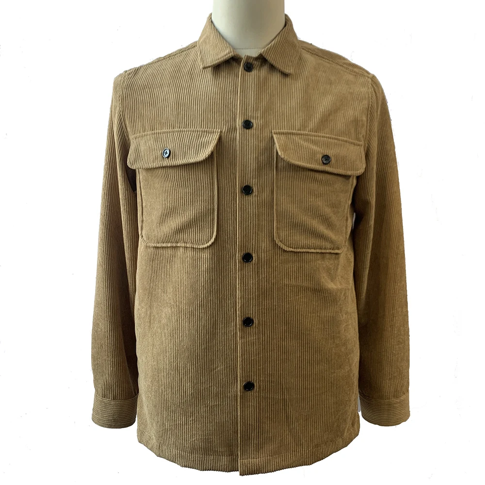 Custom logo solid color casual long sleeve shirts corduroy corduroy shirts jacket for men casual