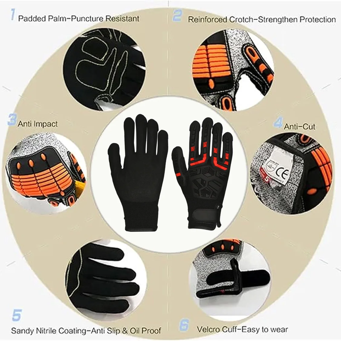 Sunnyhope Heavy-Duty Anti-Impact Work Gloves with Nitrile Coating Anti-Seismic Durable Anti-Cut and Anti-Slip Functions