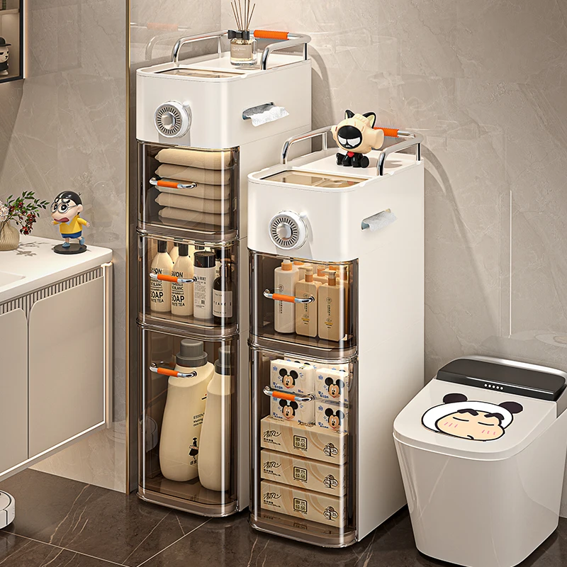 Rmier light luxury layered bathroom seam cabinet space saving plastic movable storage rack with lights storage container