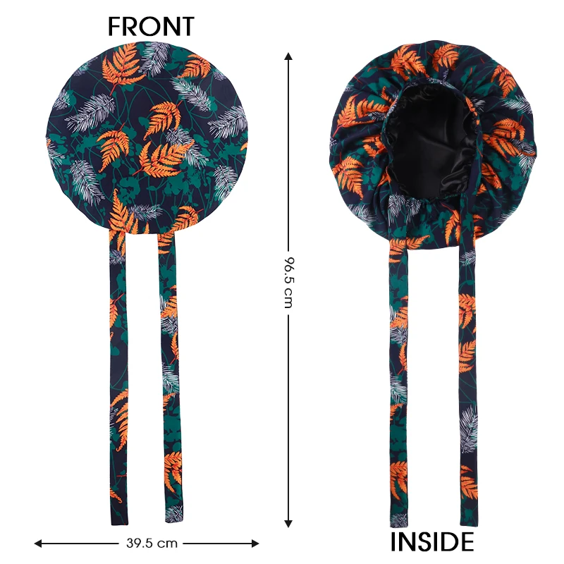 New Design Cotton Tropical Leaves Print double Layer Satin Lined Medical Surgical Cap With Long Thin Strip