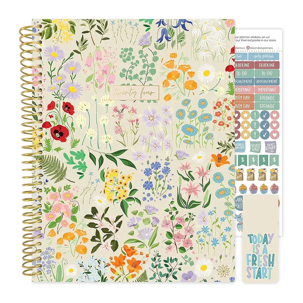 Wholesale 2024 English Calendar 365-day Daily Office Planner A5 Leather Schedule Notebook