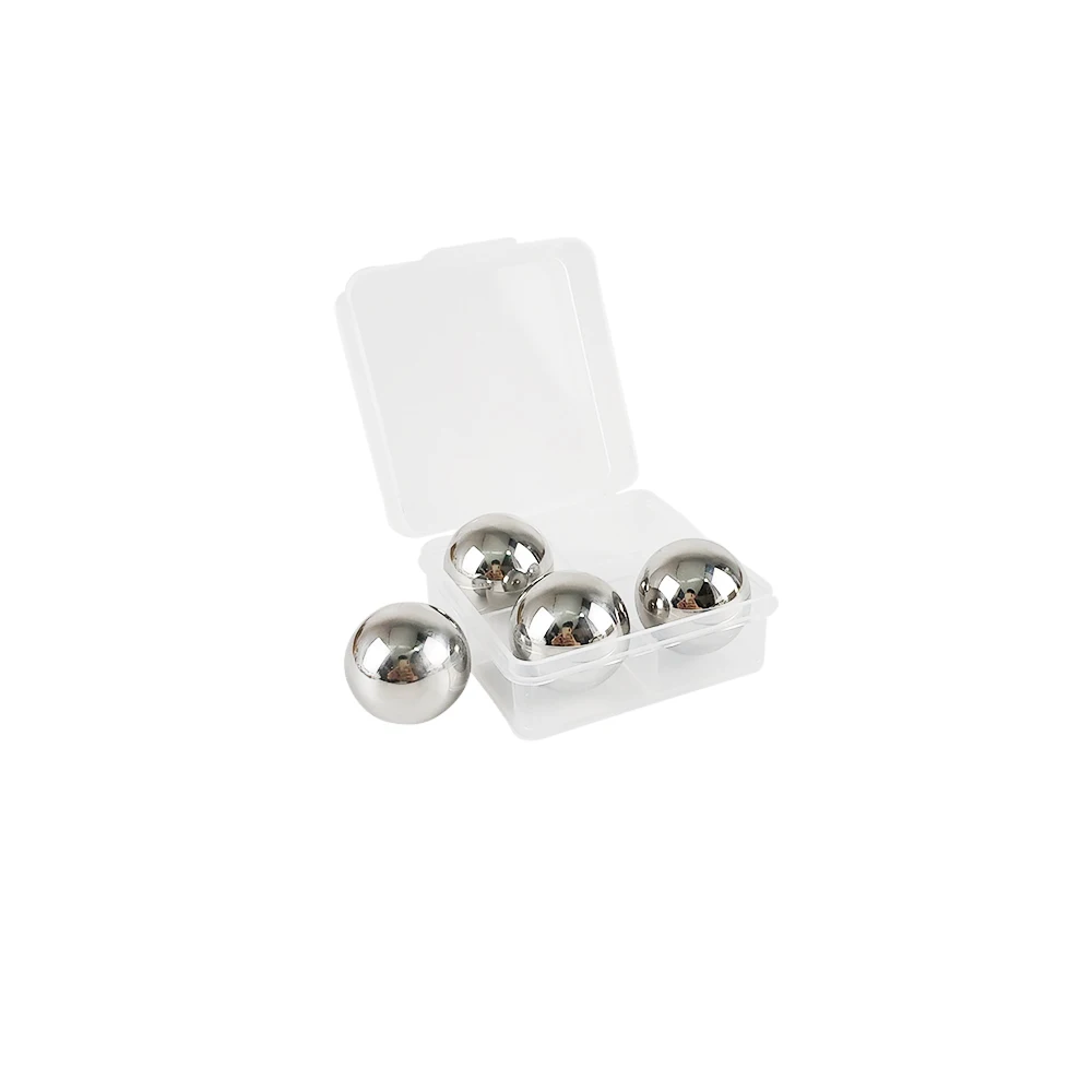 LIHONG Whiskey Stones Gift Set of 4 Stainless Steel Ice Cube Balls Reusable Ice Cubes with Tongs
