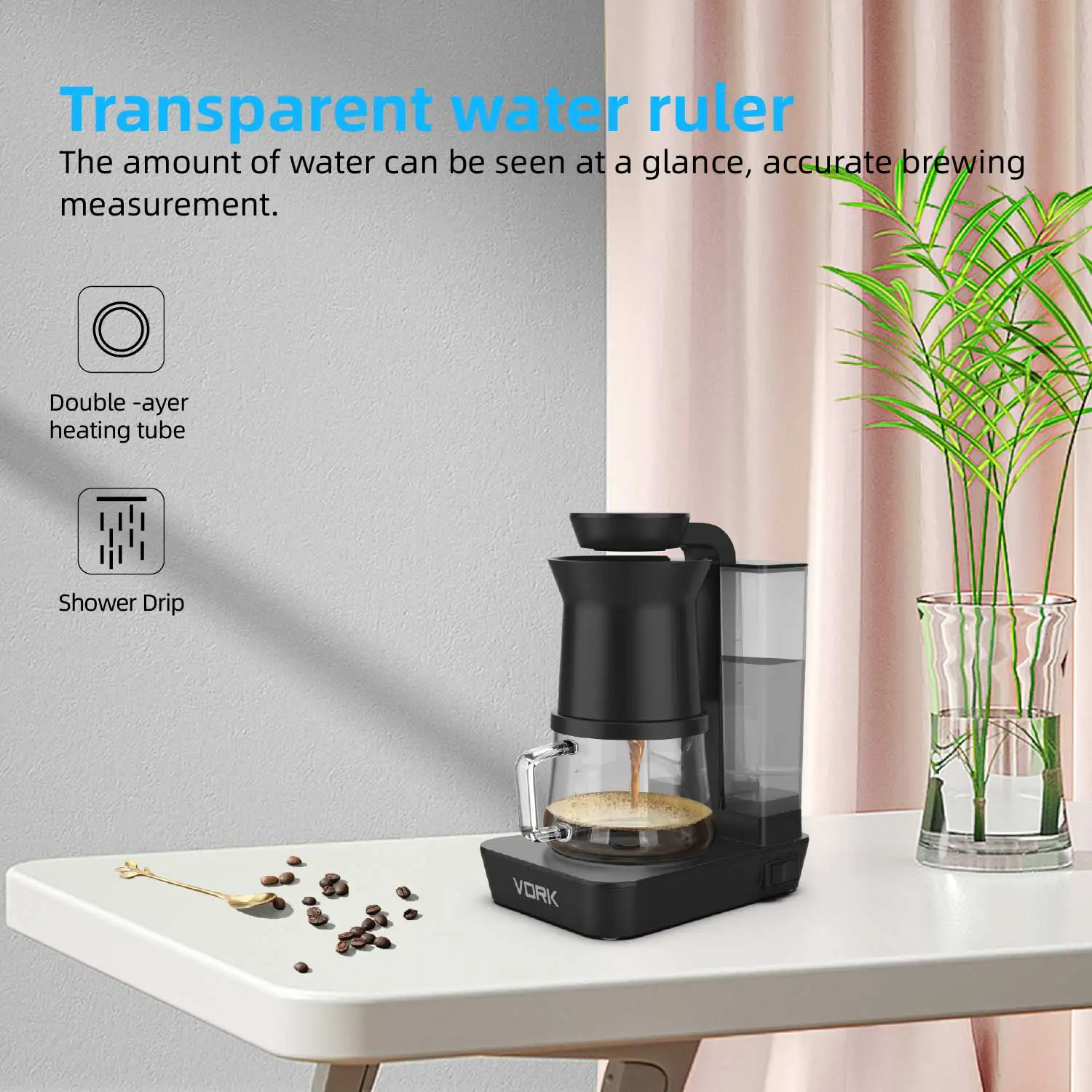 Shut off hand drip coffee maker 4 Cup Carafe automatic coffee maker coffee machine 560ml water tank