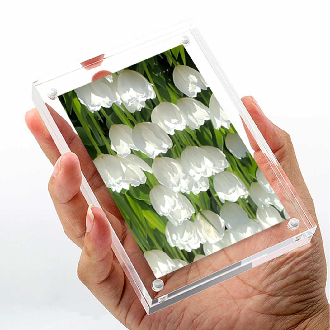 Factory Price Freestanding Double Side Acrylic Block 3D Display Effect Acrylic Magnetic Photo Frame Custom Brand Logo