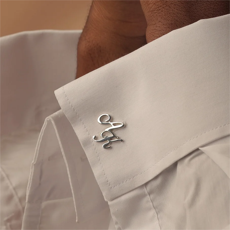 Comlor OEM Luxury Gold Pleated Stainless Steel Custom Initial Mens Wedding Cufflinks for Men