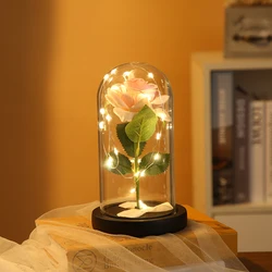 День Святого Валентина, розовое стекло, купольное украшение, хит продаж, подарки, теплый свет, стеклянный купол, пластиковая основа, цветы, стеклянный купол