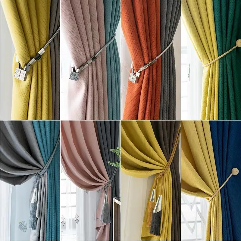 New arrival high quality modern polyester two colors matched blackout wool curtain