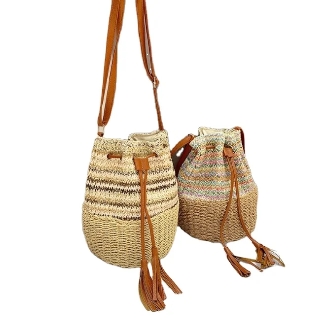 2021  Straw Handbag Women series Beach Clutch Woven Straw Rattan Tote Bag Fashion Bali Beach Tote Straw Bag With Tassel