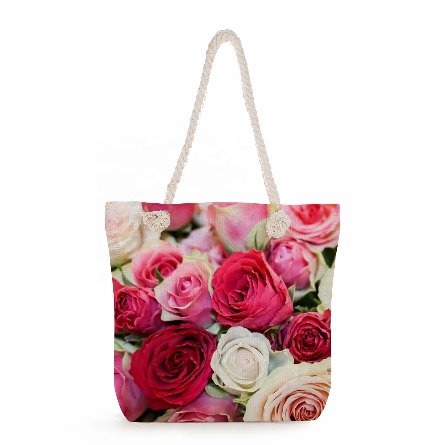 New factory wholesale flower printed handbag large capacity portable shopping bag printed logo shoulder  beach tote bag