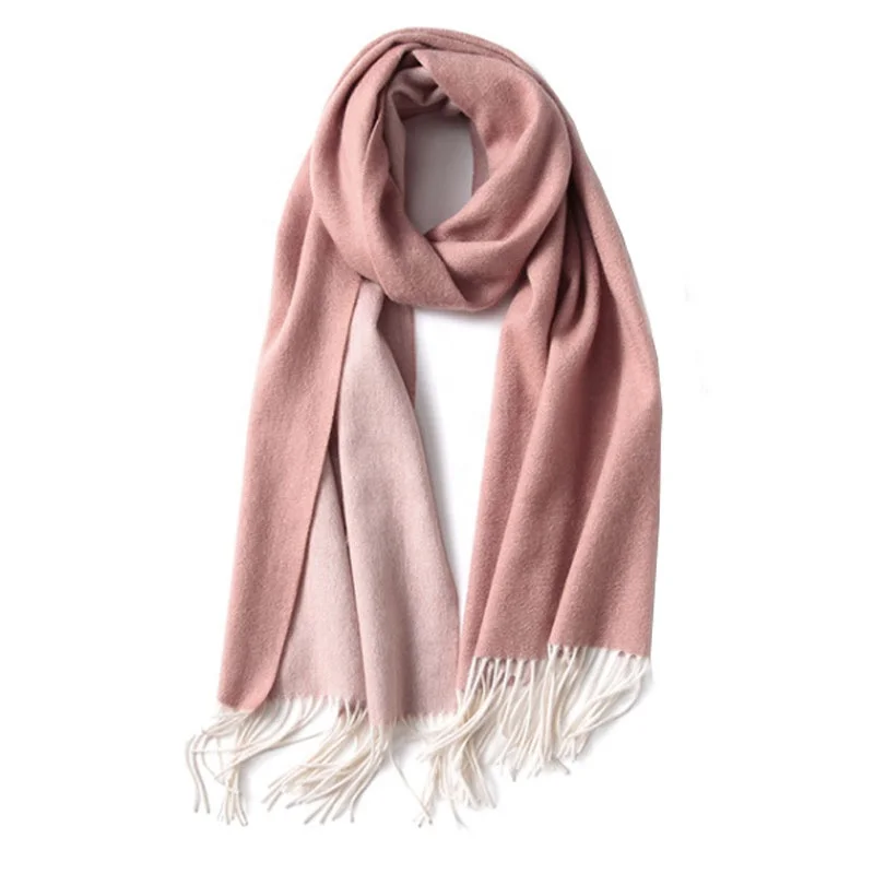 New Year 2020 inner mongolia Wholesale cashmere fringed long shawl wool double sided cashmere scarf for women