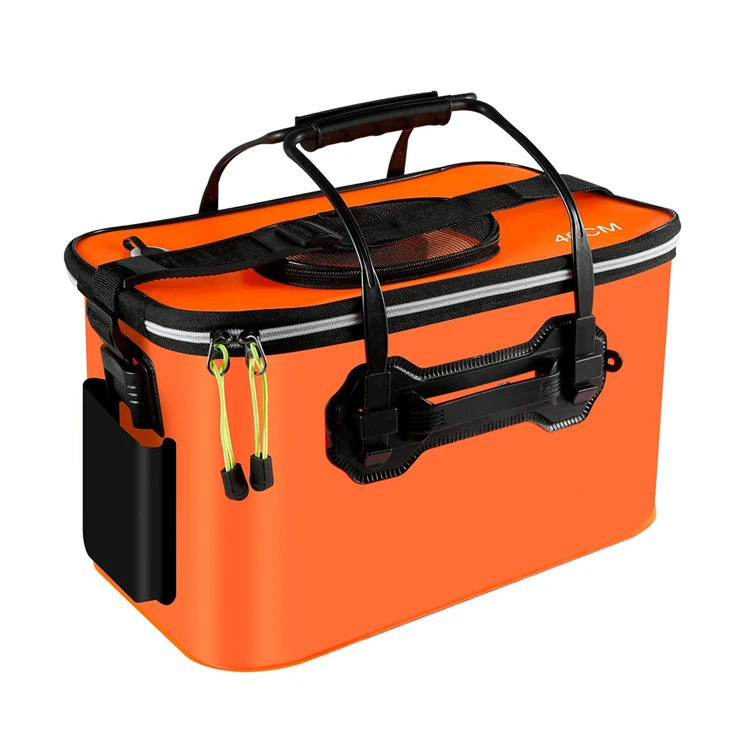 Functional Foldable Fishing Bag EVA Fishing Bait Bucket With Oxygen Pump Pocket and Removable Handle