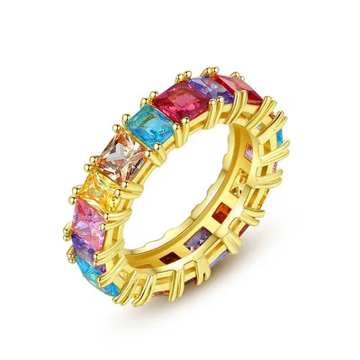 Fashion Gold Square Colored Zircon Couple Ring 2021 New