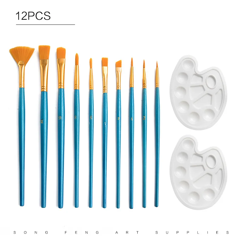 Painting Tools 12-piece set Oil brush palette, fan-shaped nylon brush Graffiti art supplies