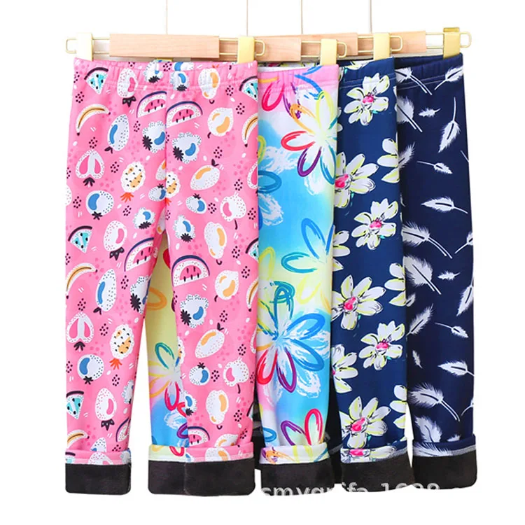 M1789 Wholesale Winter Printing Thick Warm Pants Pantyhose Girls Plus Velvet Thermal Kids Leggings