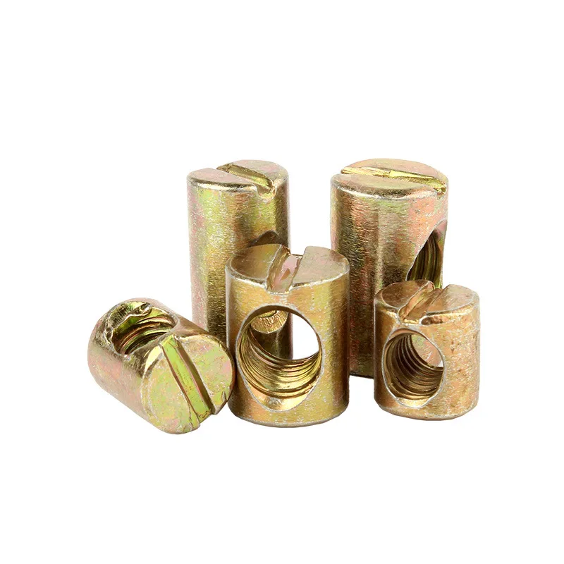 Factory Golden Single-Hole Bed Chair Fitting Furniture Chamfered-Bottom Slotted Hammer Nut Barrel Tapping Screws
