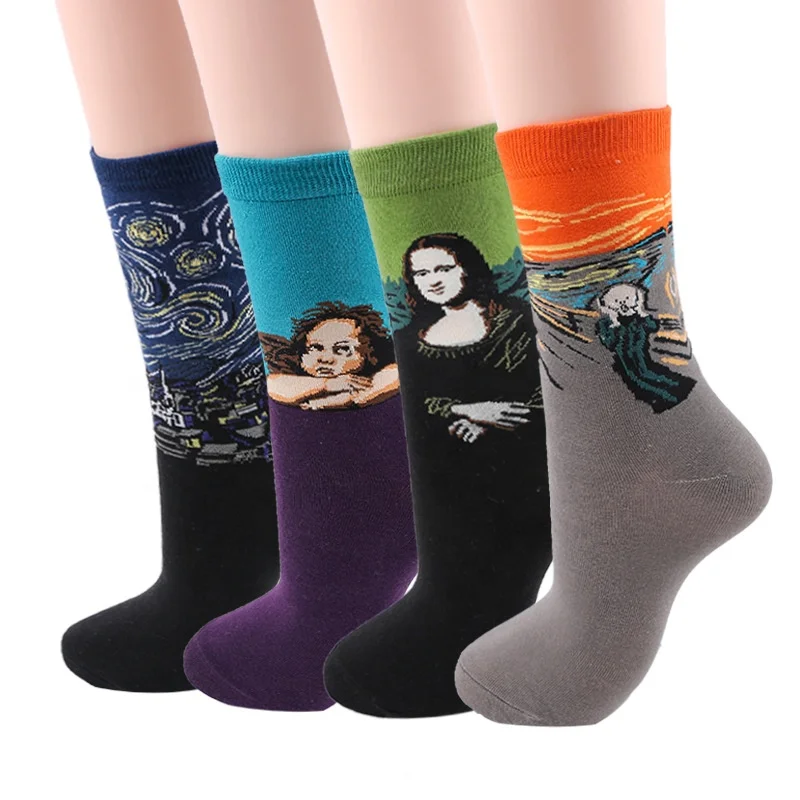 Hot Sale Fashionable Women Winter Socks Oil Painting Mona Lisa artists Colorful Hosiery Warm Corap Socks