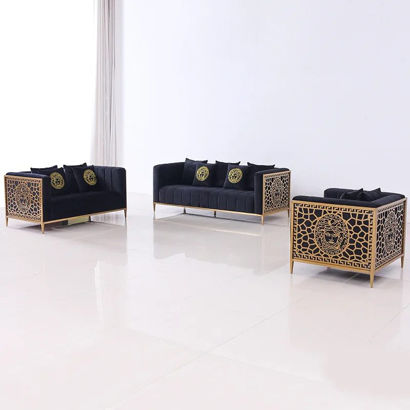 Nordic Designer Modern Accent Furniture Gold Metal Frame Living Room Luxury Sofa Loveseat and Chair