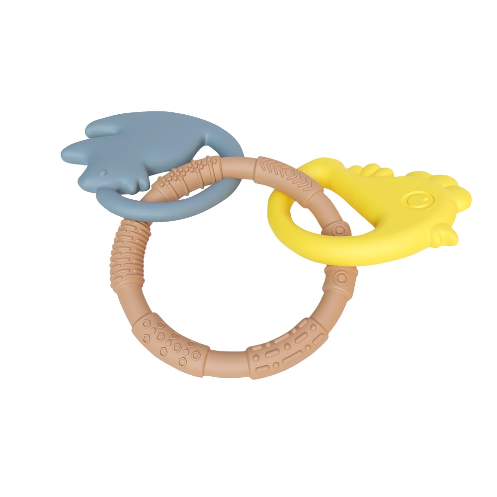 3 In 1 New Arrival Food Grade Silicone Teether Rattles Sensory Chewing Toys Bpa Free Silicone Infant Donut Teething Ring