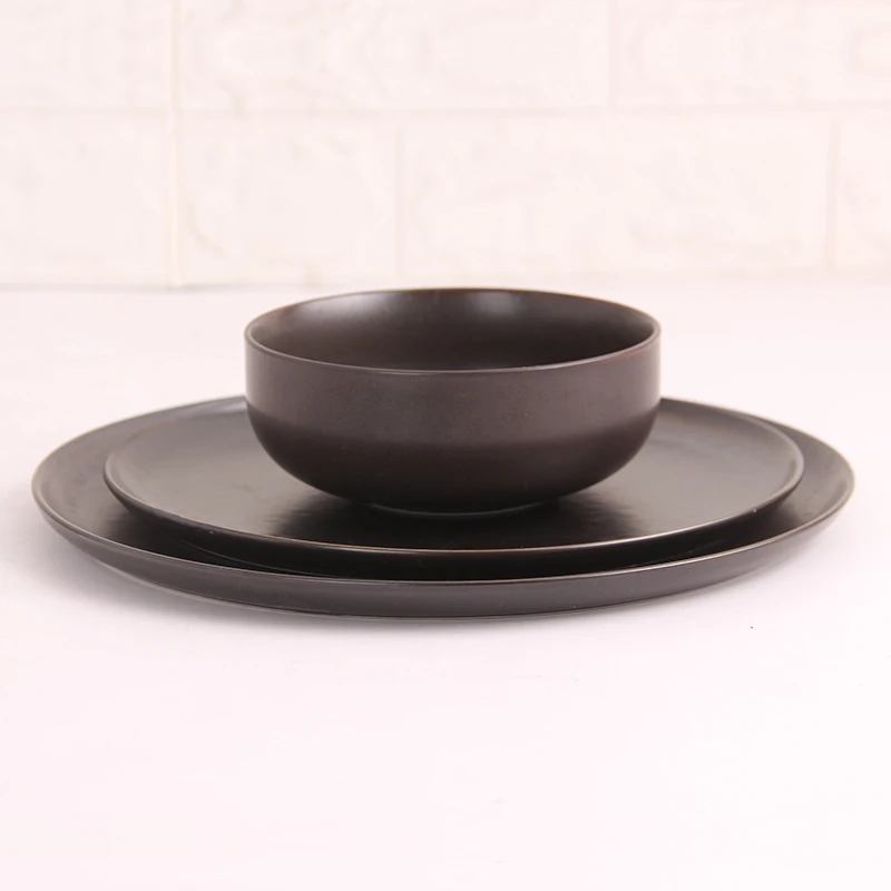 Nordic Hotel Restaurant Used 12pcs Set Porcelain Brown Color Tableware Sets Royal Bone China Dinnerware Set