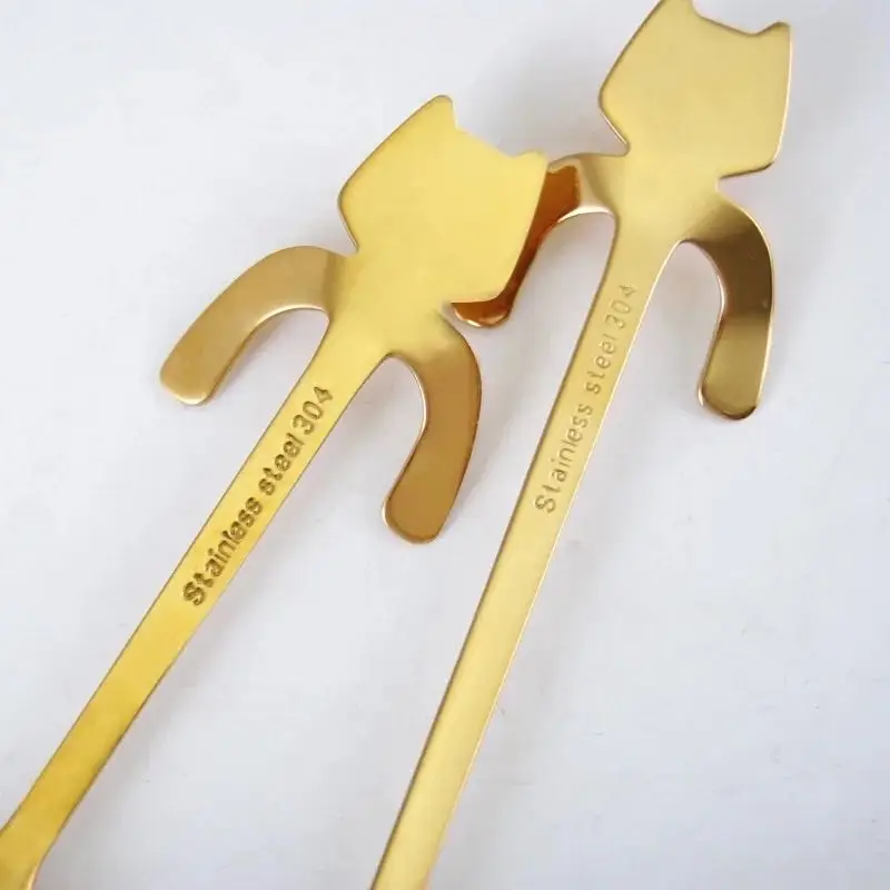 Wholesale 304 Stainless Steel Spoons Stirring Spoons for Coffee cartoon ice spoonl creative cat patten spoon with long handle