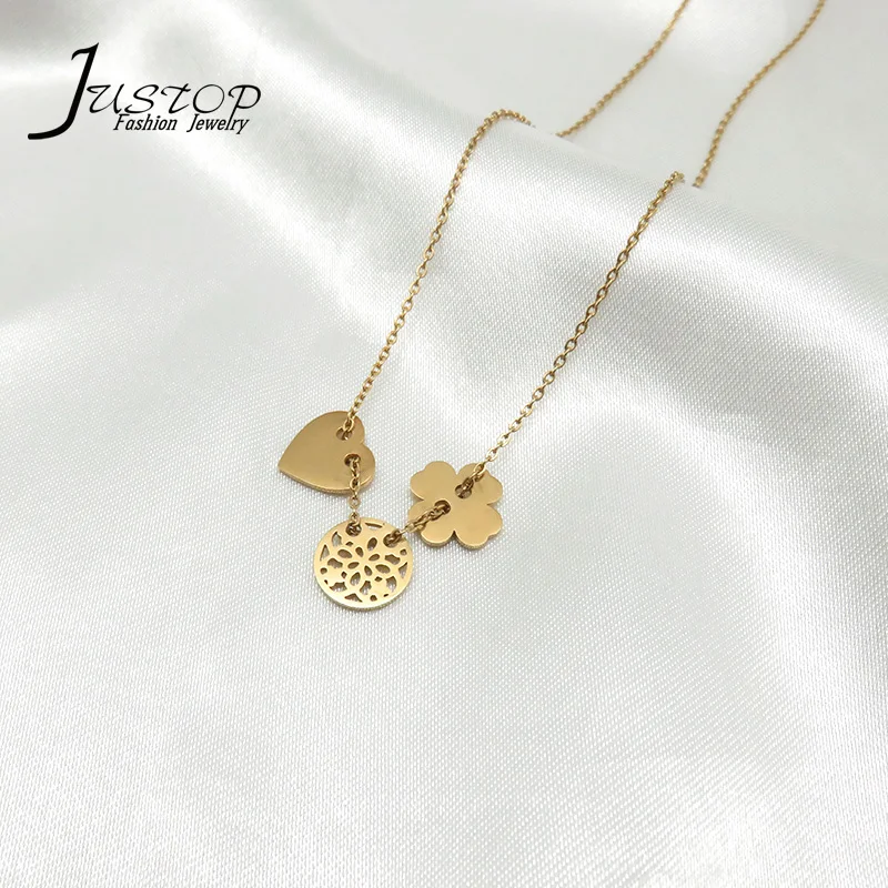 Из нержавеющей стали, покрытой 18 К золотом ювелирные изделия ожерелья с тремя Кулоны из нержавеющей стали