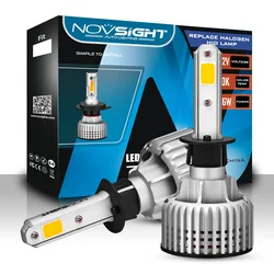 Novsight high power 3000k yellow dual color h4 COB car auto headlight bulb C6 10000LM 72W 9005 H7 H11 Led Headlight fog light