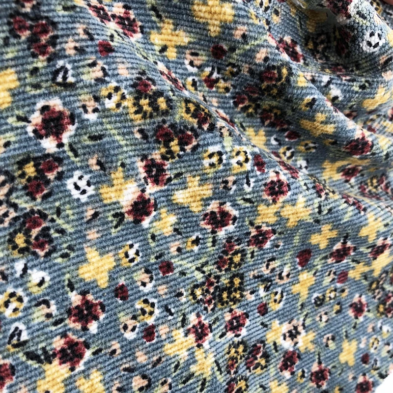 Голубого цвета с цветочным принтом вельветовые брюки из ткани набивные ткани для детей тканая 100% ткань с рисунком из полиэфира