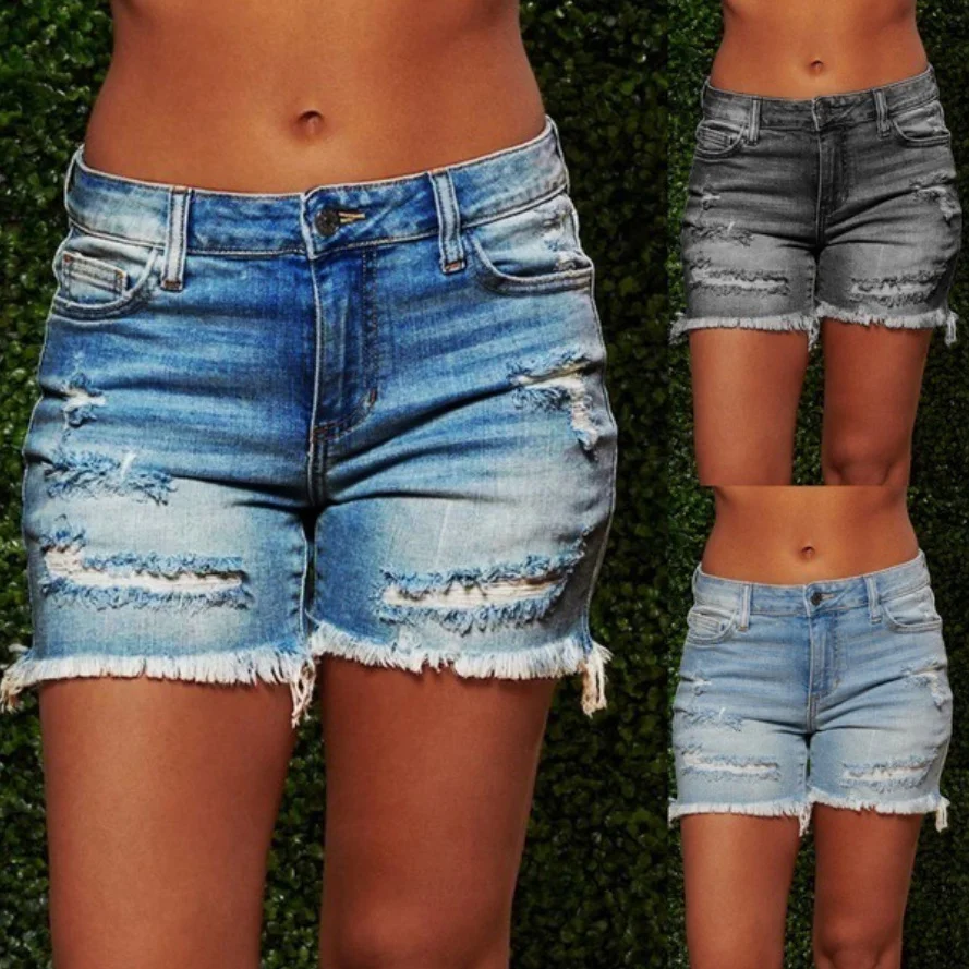 2022 Wholesale Women Sexy Ripped Denim Short Jeans Vintage Wash Distressed High Waist Summer Womens Casual Denim Shorts
