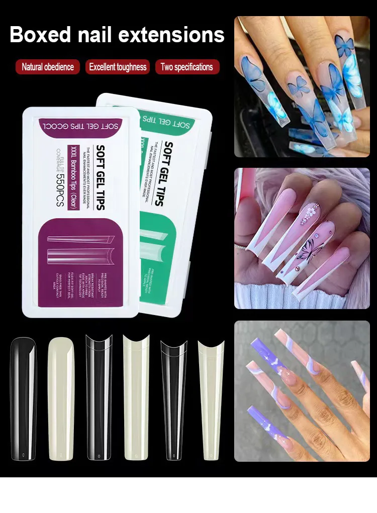Long Nail Tips Clear Transparent Cover Stiletto Full Cover Nail 504pcs/550pcs Set Pack French Customized Press On Nail Tips
