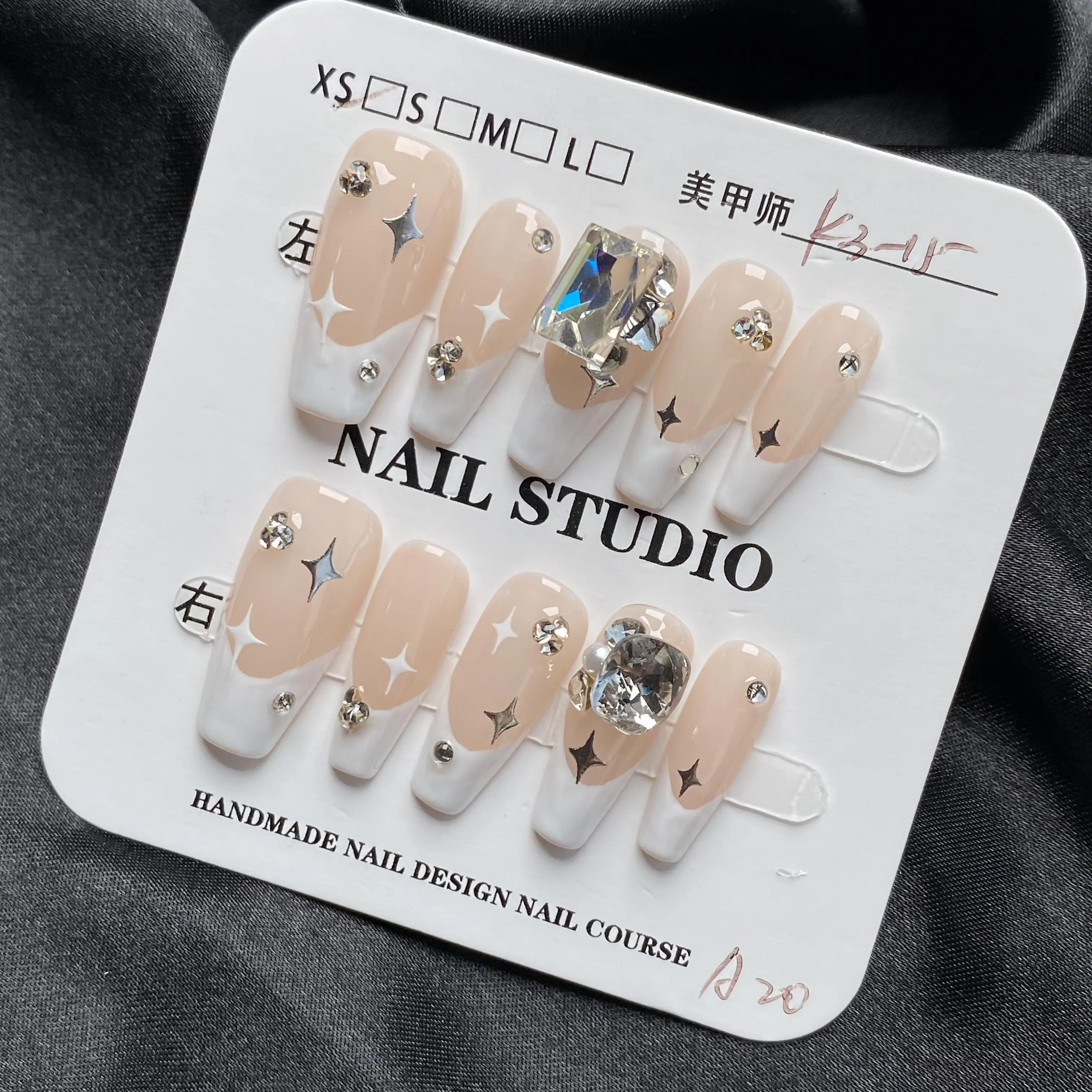 Wholesale High Quality Pink Nude Rhinestone Acrylic Fake Nails ABS Material Stylish Finger Application Press on Nails