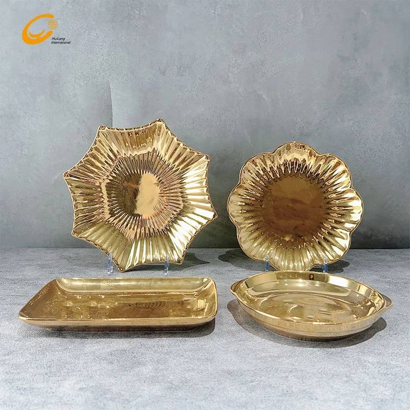 Huilang Factory Dinner Set With Gold Wholesale  Ceramic New Design   Irregular Shape  Multi Size  Hot Sale  Wholesale Plates
