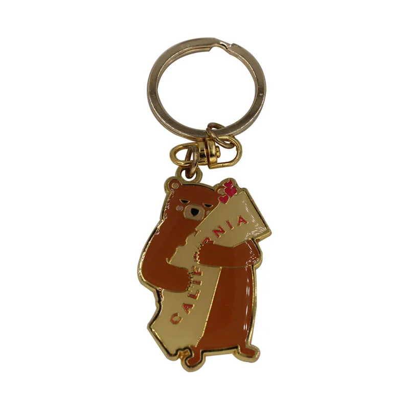 Custom city California couple bear enamel keychain custom metal keychain with epoxy for travel promotion