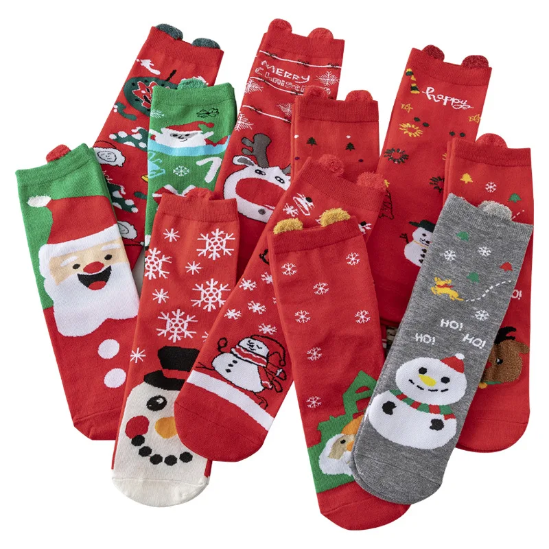 Colorful Snowflakes Santa Clause Christmas Tree Gingerbread-man Crew Cute Socks Happy Uniform Dress Sock New Year Holiday Gift