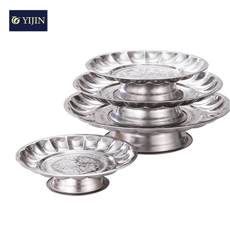Stainless steel service plate decorate snack cupcake party tray round platter