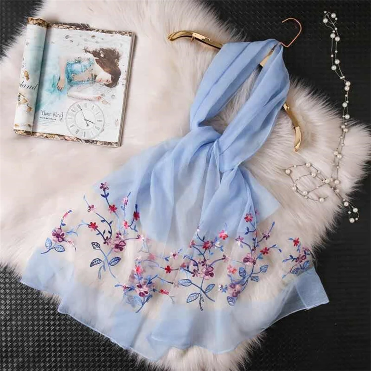 Популярный Лидер продаж, модный шарф из органзы с вышивкой, Женский хиджаб