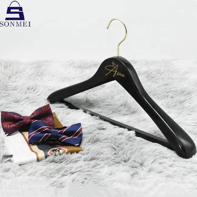 Antique brown velvet non slip black wood suit hanger wide luxury