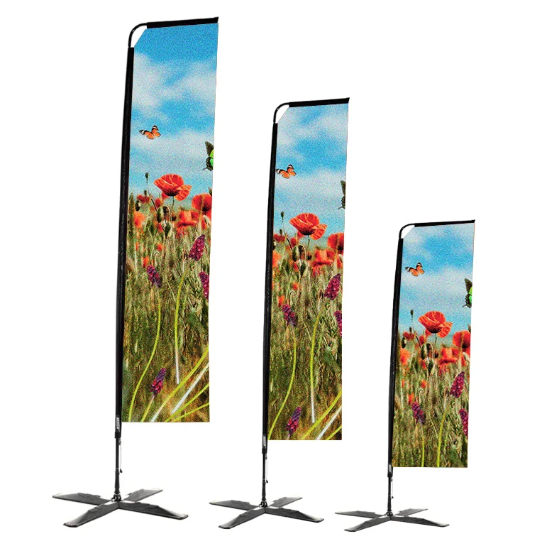 100% Polyester Custom Advertising Double Sided Printed Blade Rectangle Beach Bow Knife flag for Promotion