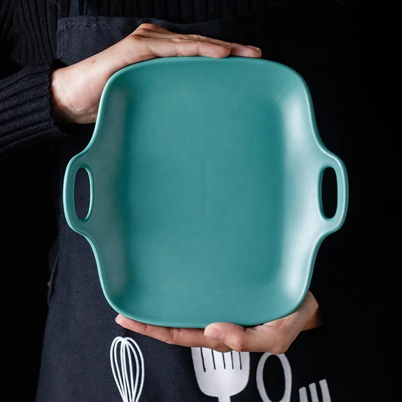 
Luxury Microwave Oven matte dinner set binaural tray household ceramic plates and bowls With Handle 