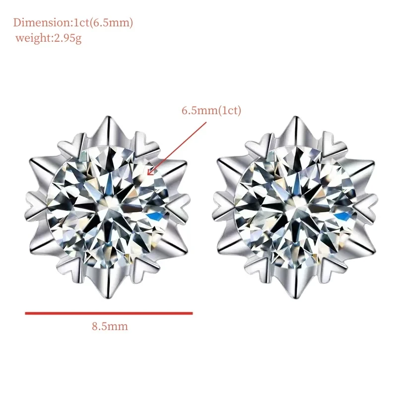 Fine Jewel Snow Flower Gift Six Clow 0.5/1/2 Ct Stud Diamond earrings S925 sterling silver VVs1 moissanite earrings Of Ladies
