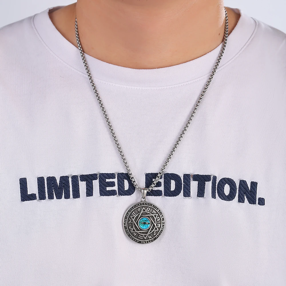 Gothic Punk Star Man Pendant Jewelry Silver Box Link Chain Waterproof Stainless Steel Eye Necklace