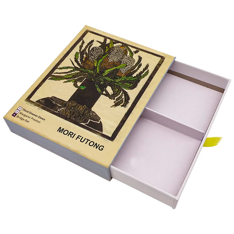 Custom Printing Hard Rigid Cardboard Luxury Sliding Box Drawer Box Packaging With Ribbon Rope Gift Sleeve
