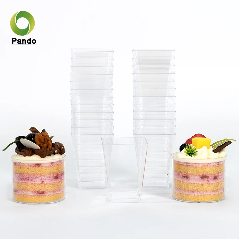 Reusable Food Packaging Pudding Jelly Disposable Square Clear Plastic Dessert Cups With Lids And Spoons